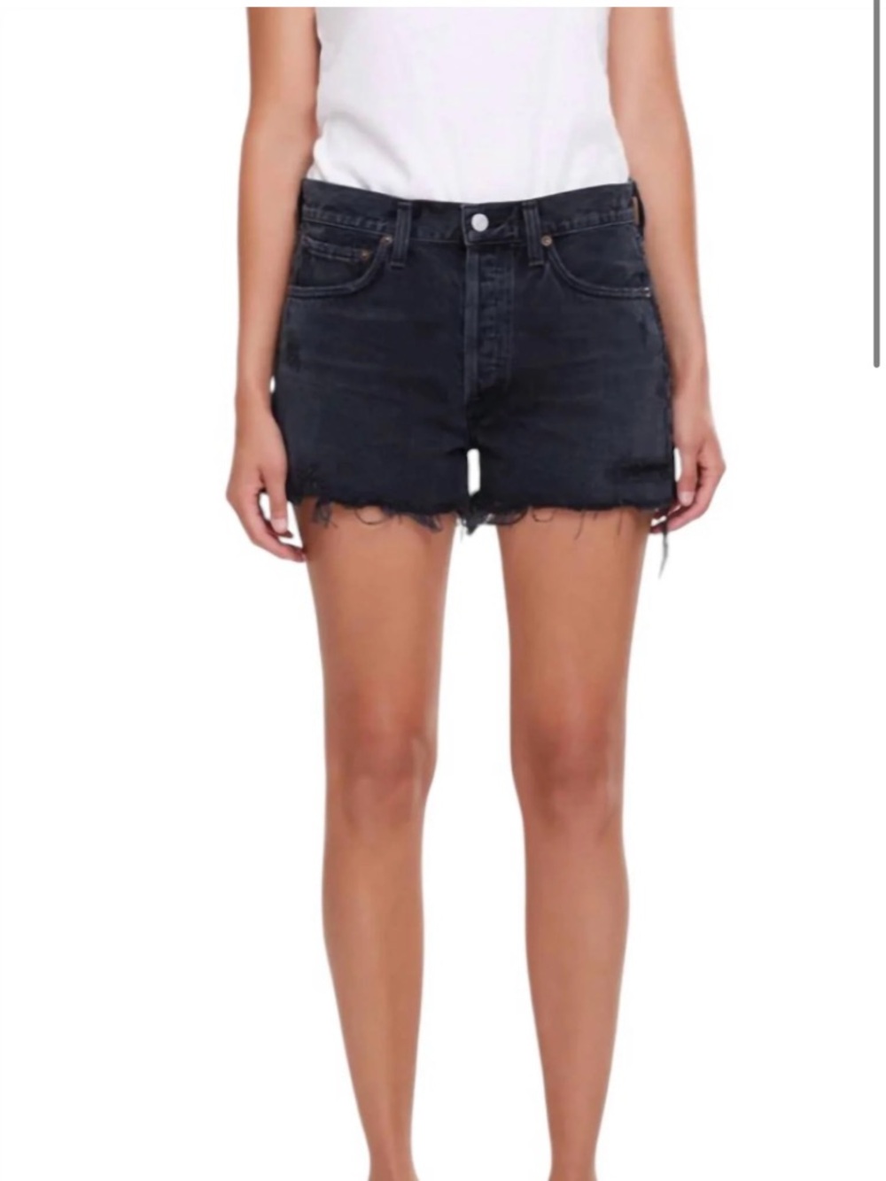 Agolde Black Distressed High-Rise Denim Shorts